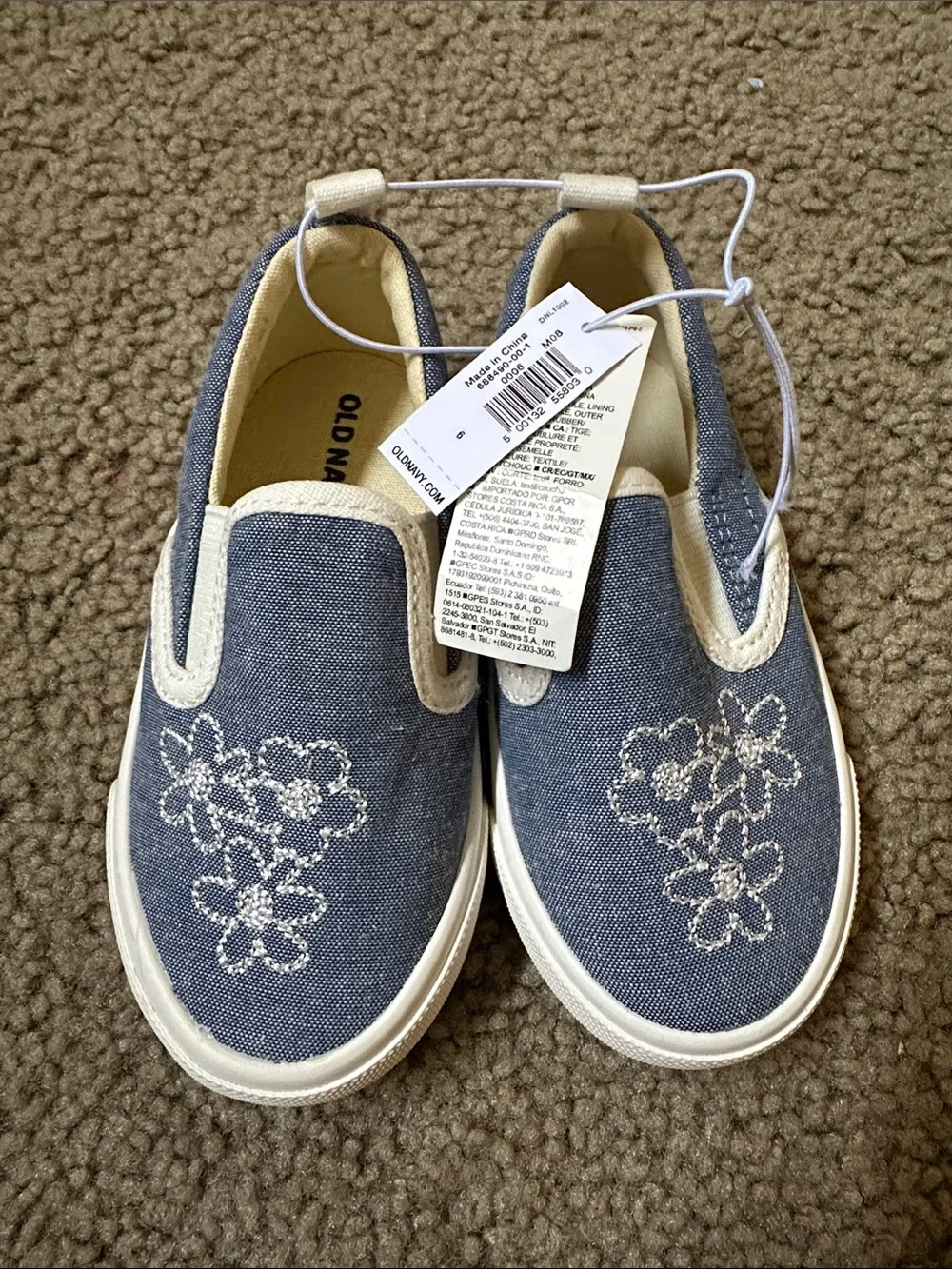 Old Navy Blue Canvas Girls' Floral Slip-On Sneakers